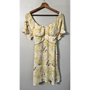 Madden NYC Juniors' Peasant Dress with Puff Sleeves and Back Tie L  Babydoll Y2K